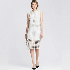 Banana Republic Dot Long Lace Pencil Skirt White